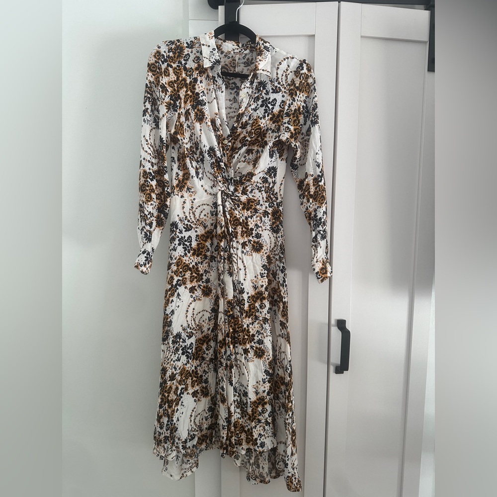 Free People Long Sleeve Floral Dress in Black and Brown